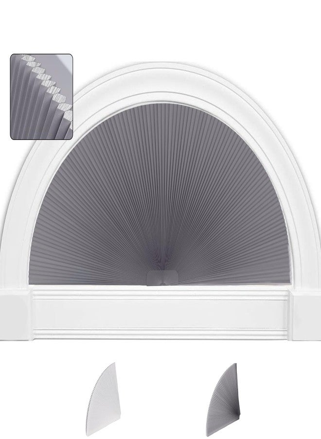 SEEYE Arch Window Blackout Shades, Pleated Fabric Blind (Radius: 36'') Half Circle Cellular Cordless Semicircular Blinds with No Tools, Half-Round Shade Easy to Cut and Install, Dark Gray-White - Image 1
